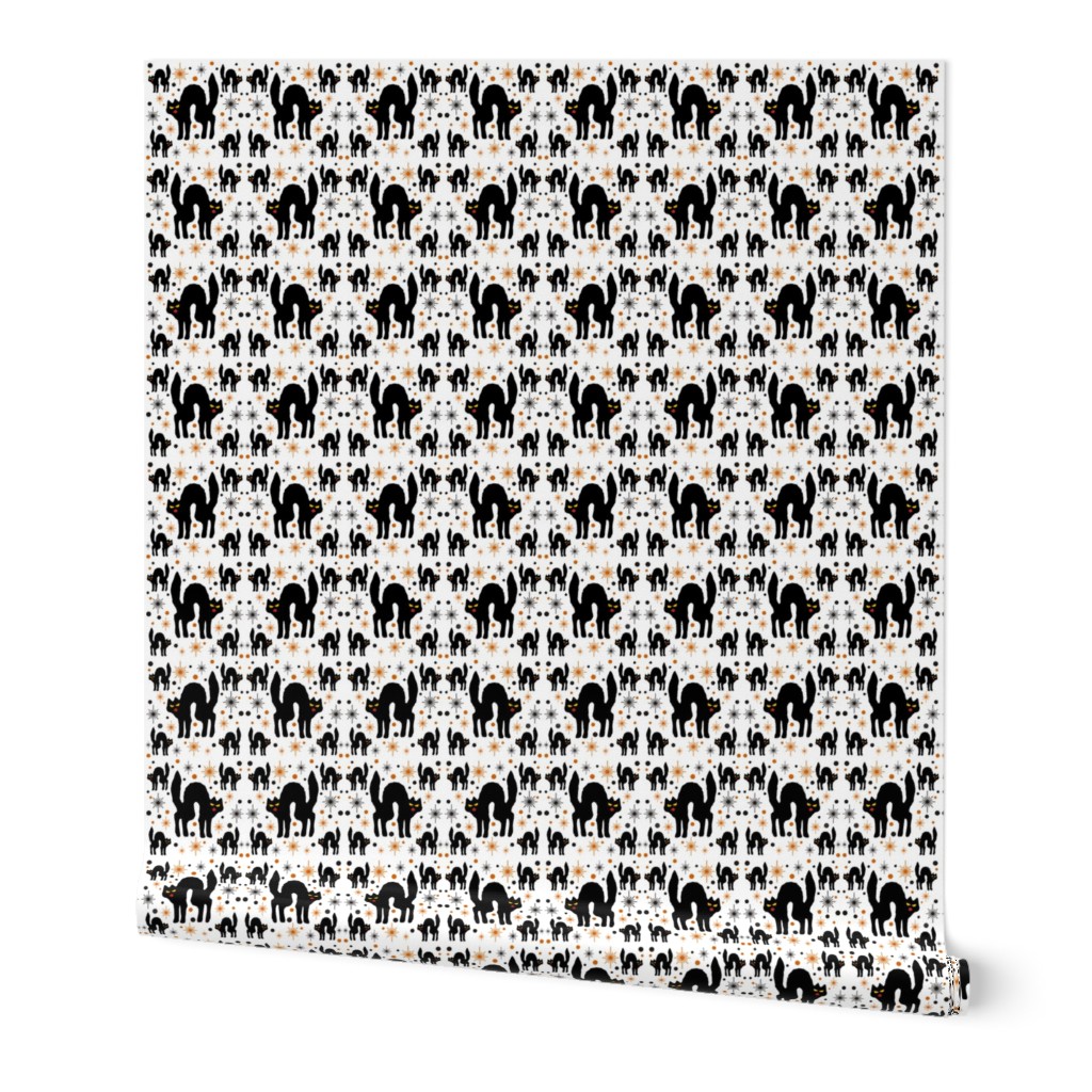 Retro Style Black Cats with Starbursts & White Background