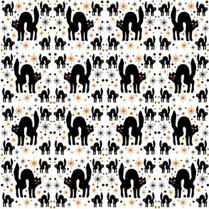 Retro Style Black Cats with Starbursts & White Background
