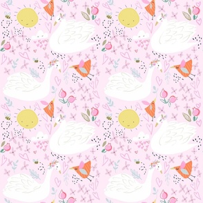Light Pink Springtime Swans and Bees Kid's Room 