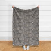 Sashiko Taupe Natural Linen (large scale) | Japanese stitch patterns on a mocha brown linen texture, patchwork, boro cloth, visible mending, kantha quilt in brown and white.