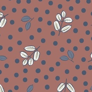 Blue leaves and dots on light brown