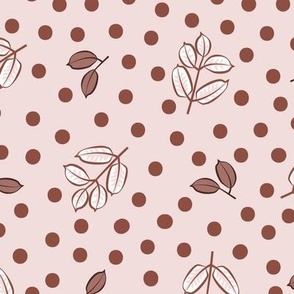 Dark brown leaves and dots on piglet pink
