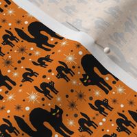 Retro Style Black  Cats with Starbursts & Orange Background