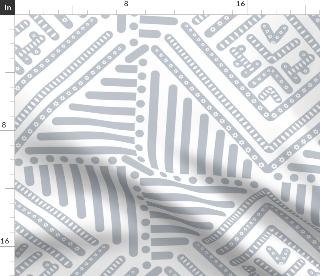 silver grey geometric pattern on white -  medium scale