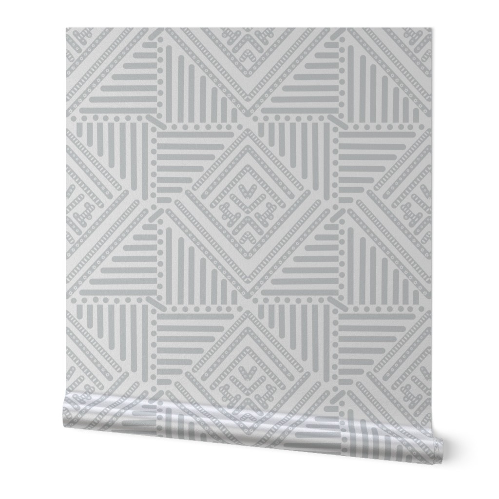 soft silver grey  geometric pattern on white - medium scale