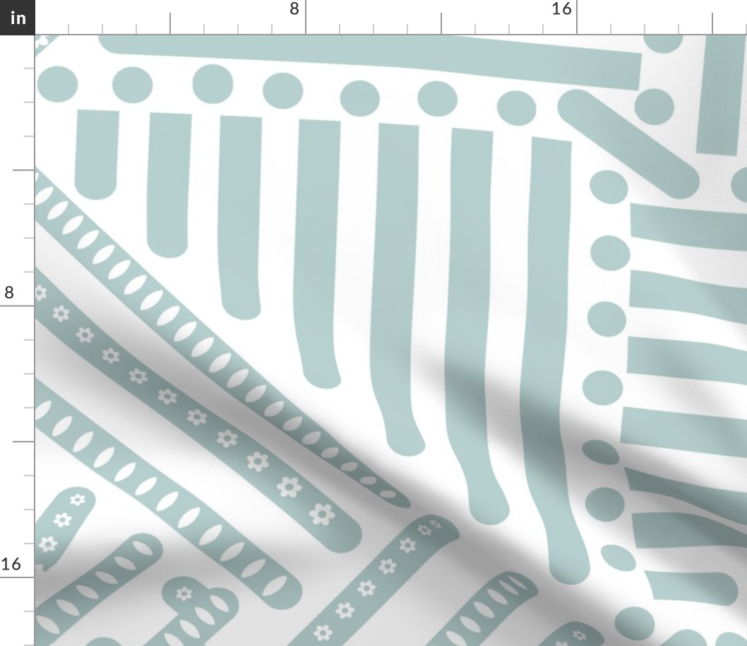 soft teal green  geometric pattern on white - large scale