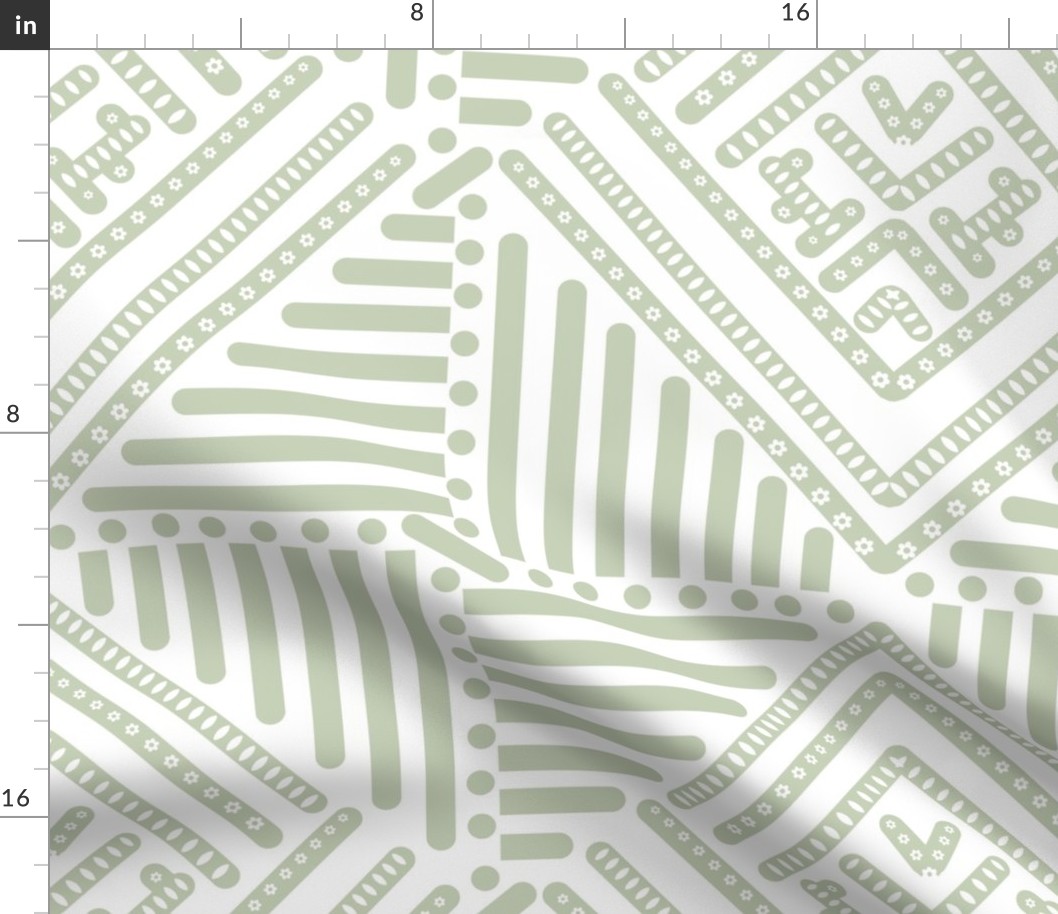 soft moss green  geometric pattern on white - medium scale
