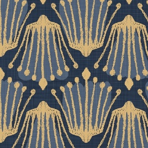 Abstract Floral Stems in Honey and Navy - XL