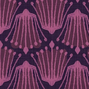 Abstract Floral Stems in Peony on Plum - XL