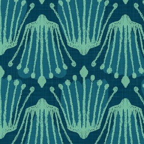 Abstract Floral Stems in Peacock Blue and Teal - XL