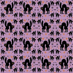 Retro Style Black Cats with Starbursts & Purple Background