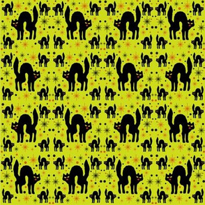 Retro Style Black Cats with Starbursts & Lime Background