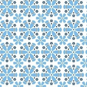 4" block Blue Geo Floral on solid white