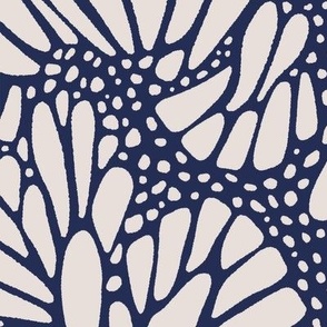 abstract butterfly wings in white on navy blue