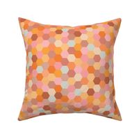 palazzo terrazzo sparkling bokeh effect hexies large 24 wallpaper scale in terracotta pink copper tomettes hexagons by Pippa Shaw