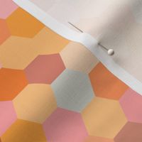 palazzo terrazzo sparkling bokeh effect hexies large 24 wallpaper scale in terracotta pink copper tomettes hexagons by Pippa Shaw