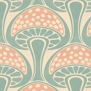 Art Nouveau Mushroom - extra large - dusky peach and aqua blue 