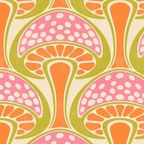 Art Nouveau Mushroom - extra large - pink, orange, and avocado green 