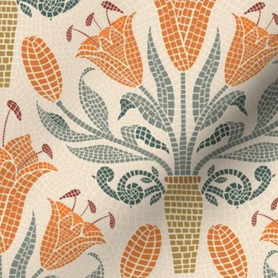 orange lily mosaic damask- medium scale