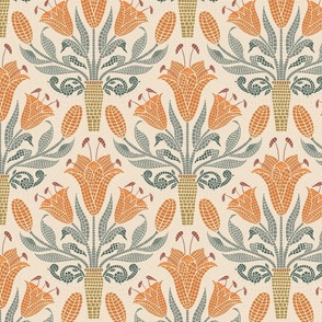 orange lily mosaic damask- medium scale