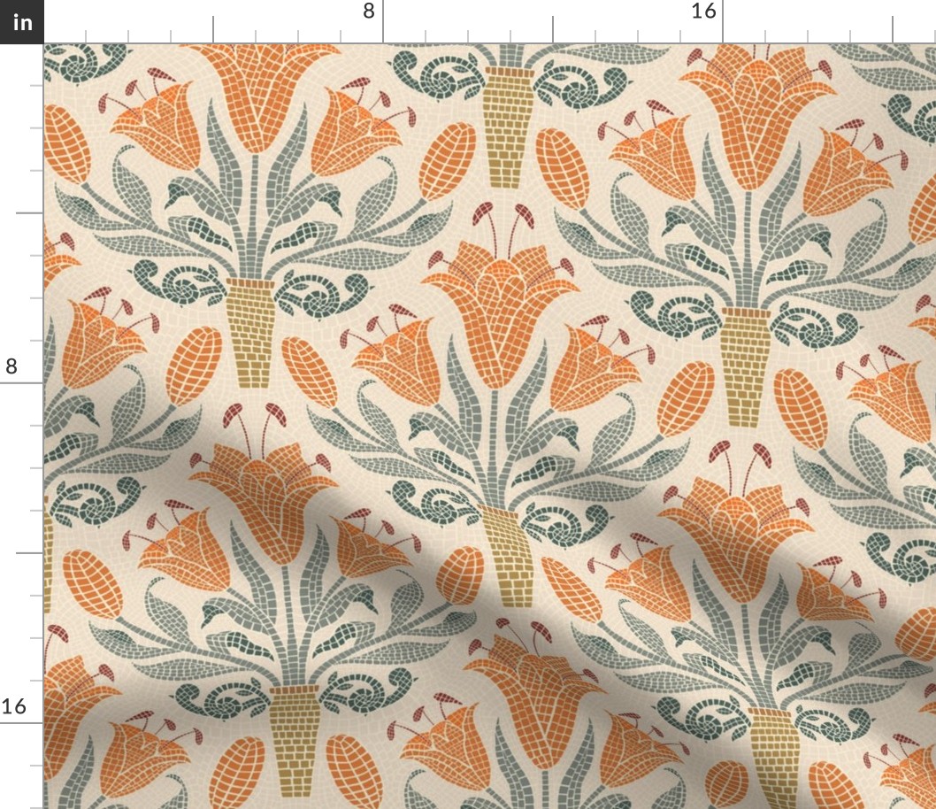 orange lily mosaic damask- medium scale