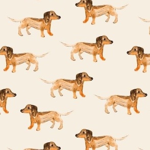 Watercolor painted dachshund puppies - cute sausage dogs minimalist kids design caramel on cream beige