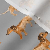 Watercolor painted dachshund puppies - cute sausage dogs minimalist kids design caramel on neutral gray