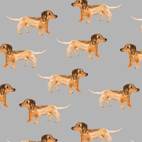 Watercolor painted dachshund puppies - cute sausage dogs minimalist kids design caramel on neutral gray