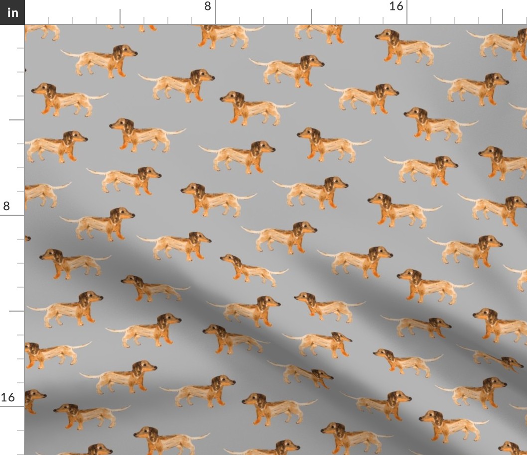 Watercolor painted dachshund puppies - cute sausage dogs minimalist kids design caramel on neutral gray