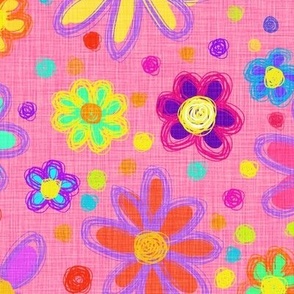 Spring Flowers on Pink Hippie Style 