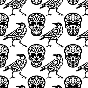 Skull Raven Damask