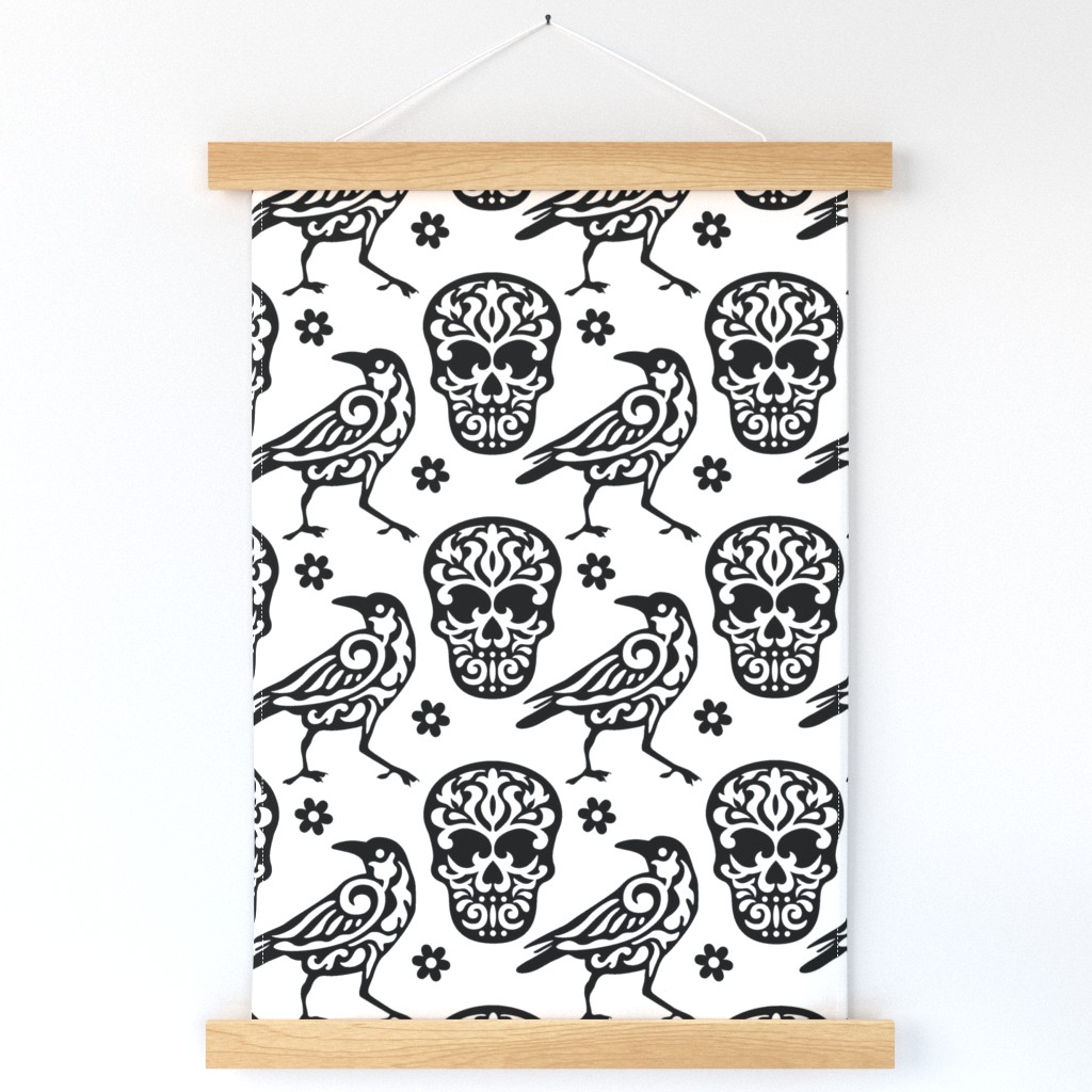 Skull Raven Flower Damask