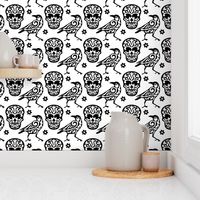 Skull Raven Flower Damask