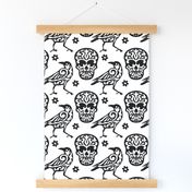 Skull Raven Flower Damask