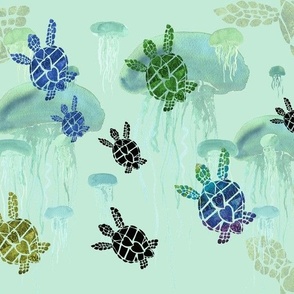 baby turtle pattern aqua