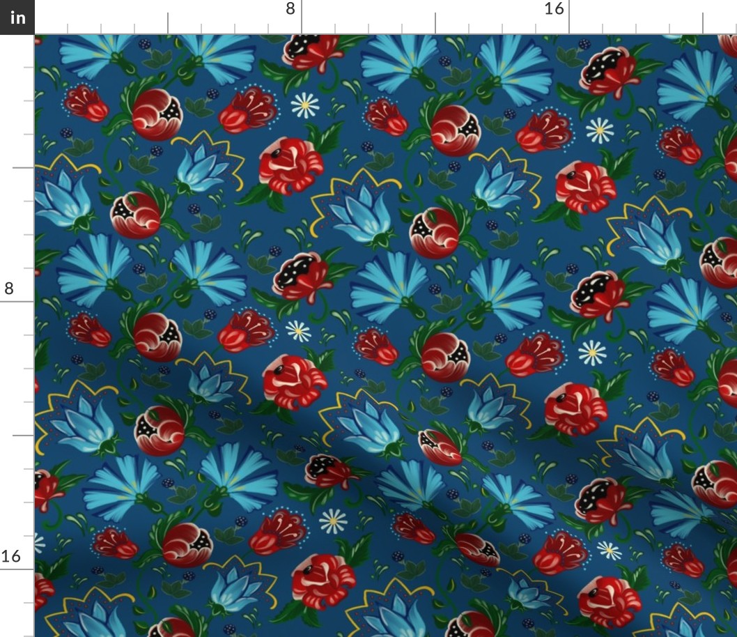 rustic flowers on blue background