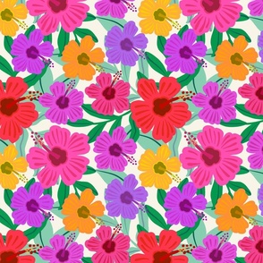 Colorful tropical hibiscus pattern