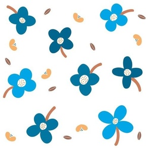 Forget Me Nots and Bean Flowers in Blues, Camel and White 