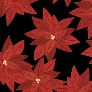 Seasonal poinsettia blossom winter christmas design red on black LARGE