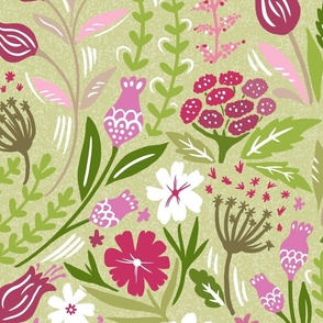 pretty green tint spring floral wallpaper scale