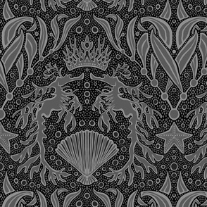 Royal Sea Dragon Damask // black & grey