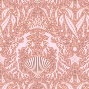 Royal Sea Dragon Damask // coral & pink