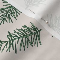 Winter forest branches - pine needles boho christmas garden olive green on sand