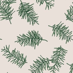 Winter forest branches - pine needles boho christmas garden olive green on sand