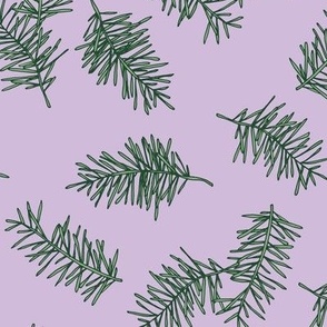 Winter forest branches - pine needles boho christmas garden green lilac pink