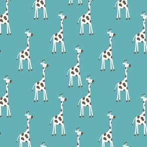 Giraffe friends - Sweet minimalist style giraffes toy kids nursery design brown white on teal blue