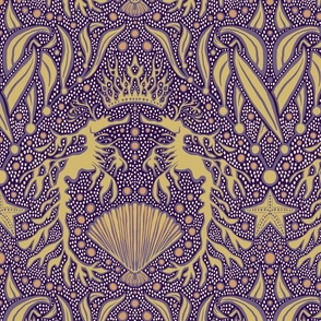 Royal Sea Dragon Damask // purple and gold