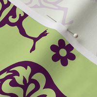 Skull Raven Flower Damask on Green