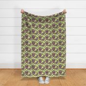 Skull Raven Flower Damask on Green