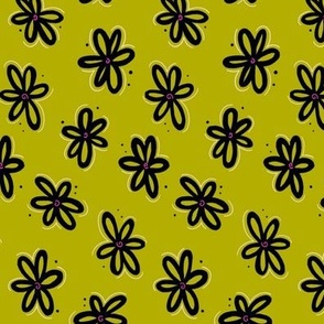 Funky Florals in Black and Chartreuse - Small